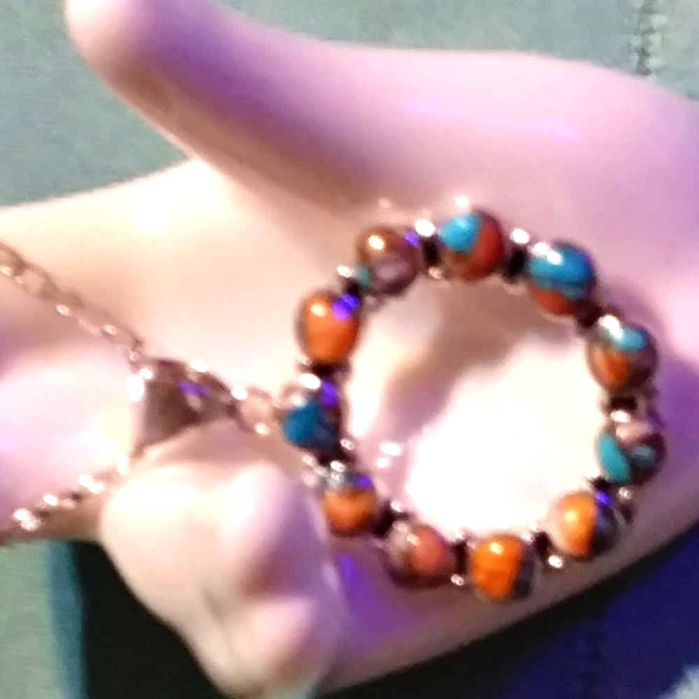 🔥SANTA FE 🔥 MOJAVE TURQUOISE STERLING PENDANT- @18" OR ? 22"  STERLING CHAIN.